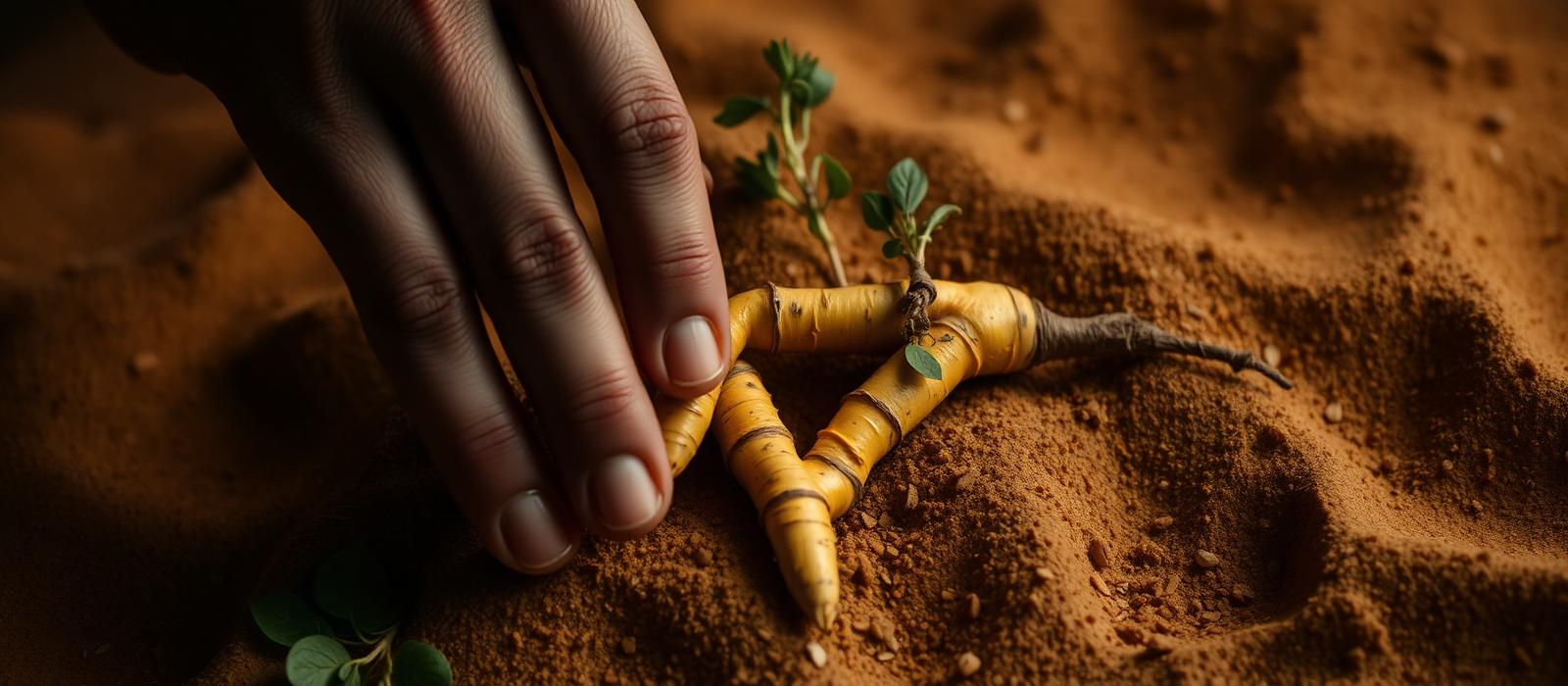 Hand harvesting turmeric root